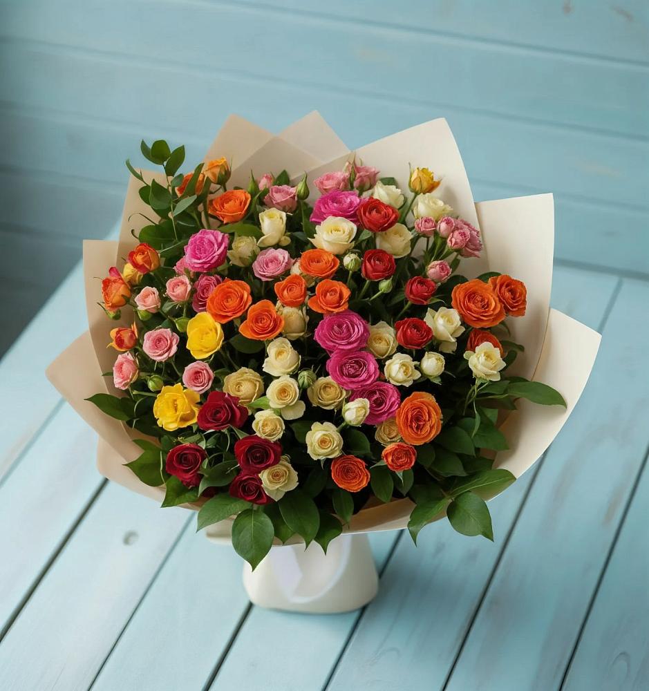 Букет Микс из разноцветных кустовых роз в Салаире