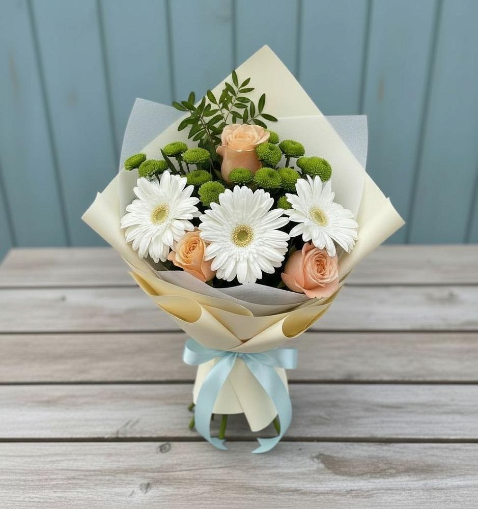 Букет цветов из: Герберы, Розы и Хризантемы в Салаире