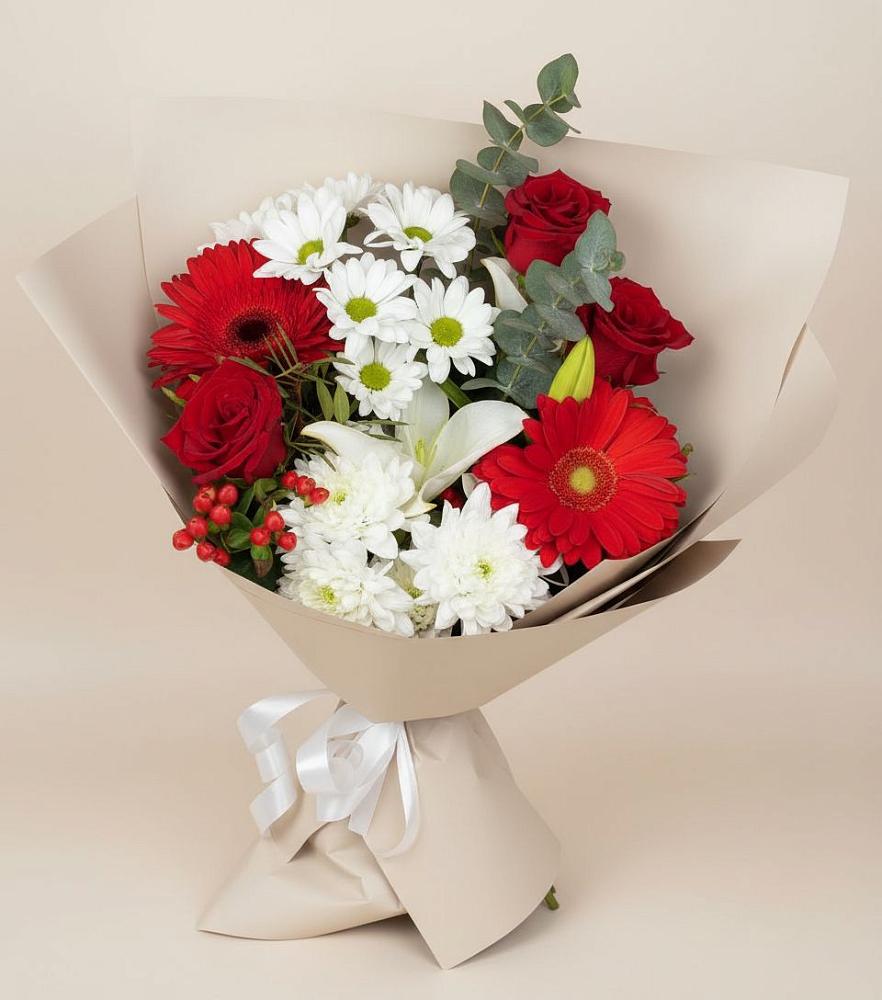 Букет цветов из: Розы, Хризантемы, Герберы и Лилии в Салаире