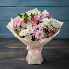 Букет цветов из:  Хризантемы, Альстромерии и Розы #REPLACE_PRED# Салаире