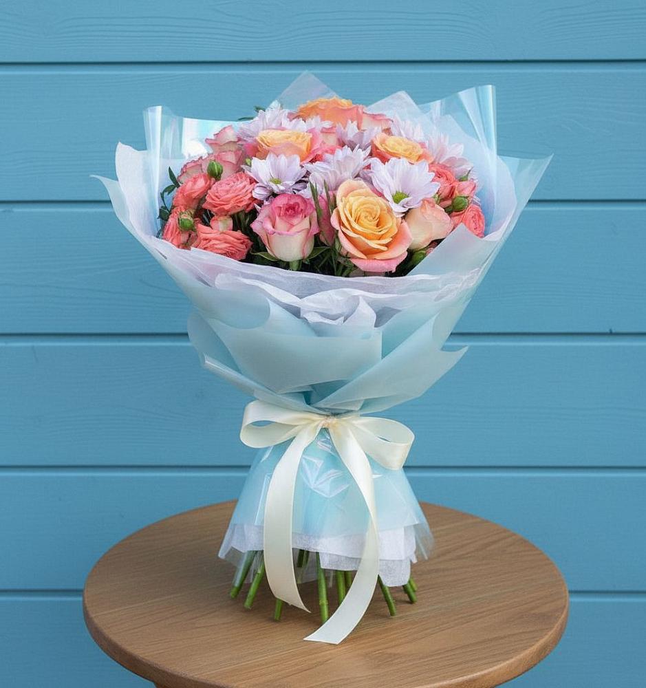 Букет цветов из: Хризантемы и Розы в Салаире