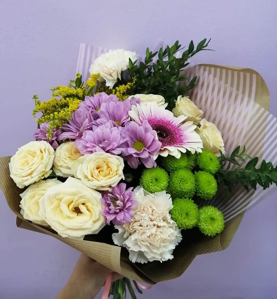 Букет цветов из: Хризантемы, Розы, Гвоздики и Герберы в Салаире